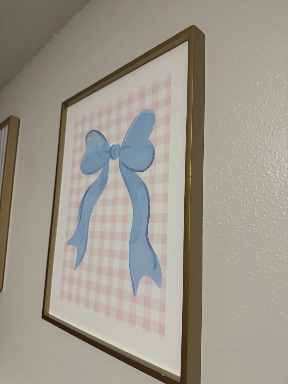 Blue Bow & Pink Gingham Wood Wall Decor